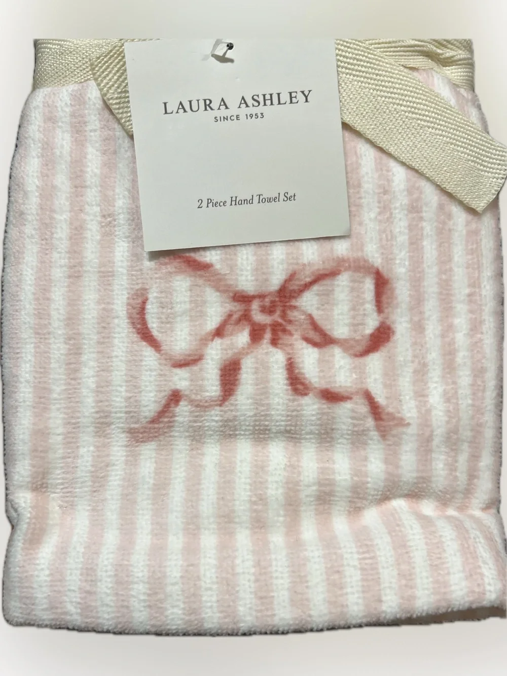 🎀 Laura Ashley Curtsey Bows Pink Bathroom Towel Set- 2 hand / 2 tip coquette NWT
